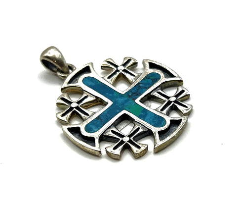 Sterling Silver with Stone of Israel Jerusalem Cross Pendant